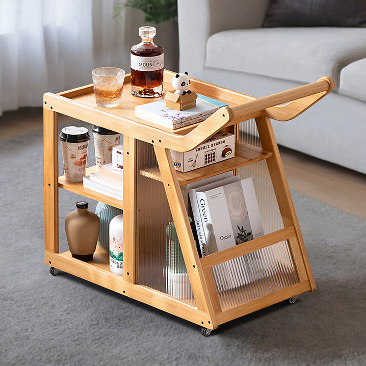 Trapezoid Bamboo Acrylic 3-Tier Side Table — Transparent Acrylic / Wood Color