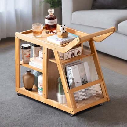 Trapezoid Bamboo Acrylic 3-Tier Side Table — Transparent Acrylic / Wood Color