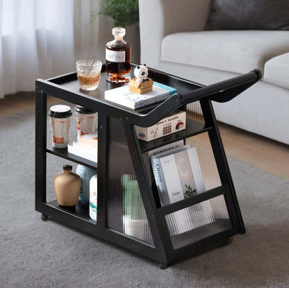 Trapezoid Bamboo Acrylic 3-Tier Side Table — Transparent Acrylic / Black