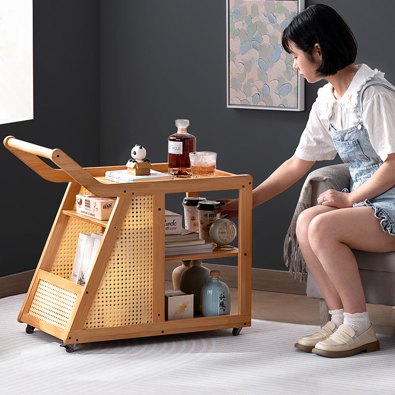 Trapezoid Bamboo Acrylic 3-Tier Side Table