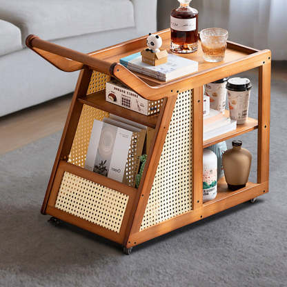 Trapezoid Bamboo Acrylic 3-Tier Side Table