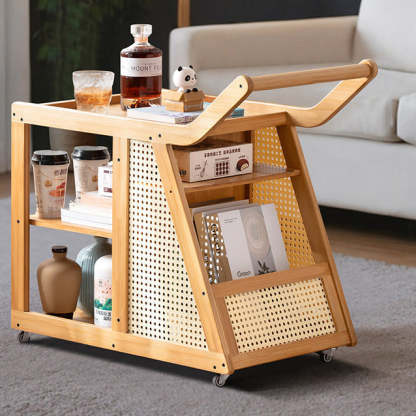 Trapezoid Bamboo Acrylic 3-Tier Side Table
