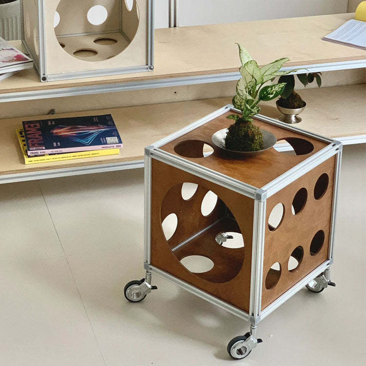 Square Hole Wood Side Table 1-Storage