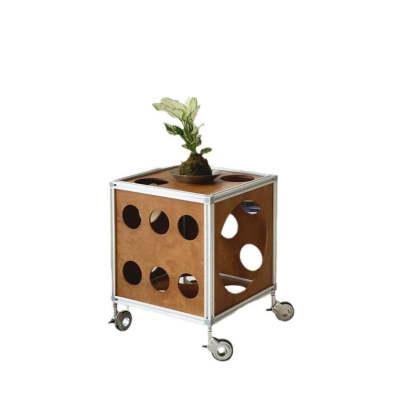 Square Hole Wood Side Table 1-Storage