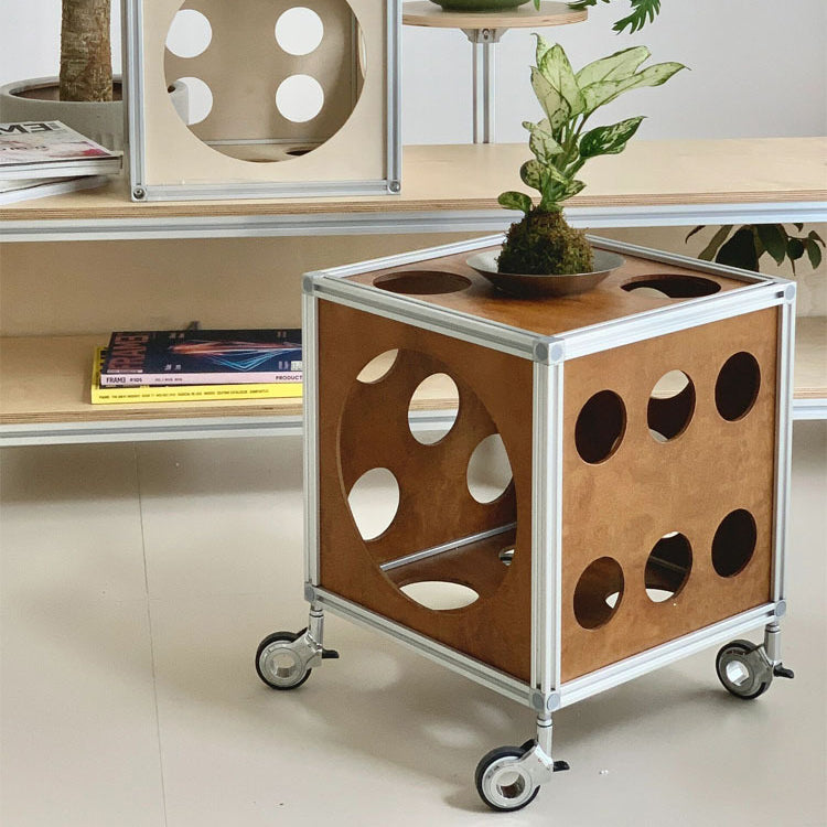 Square Hole Wood Side Table 1-Storage