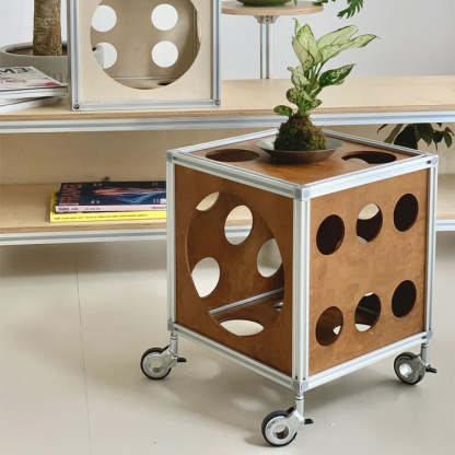 Square Hole Wood Side Table 1-Storage