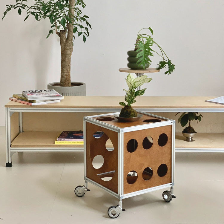 Square Hole Wood Side Table 1-Storage — Brown