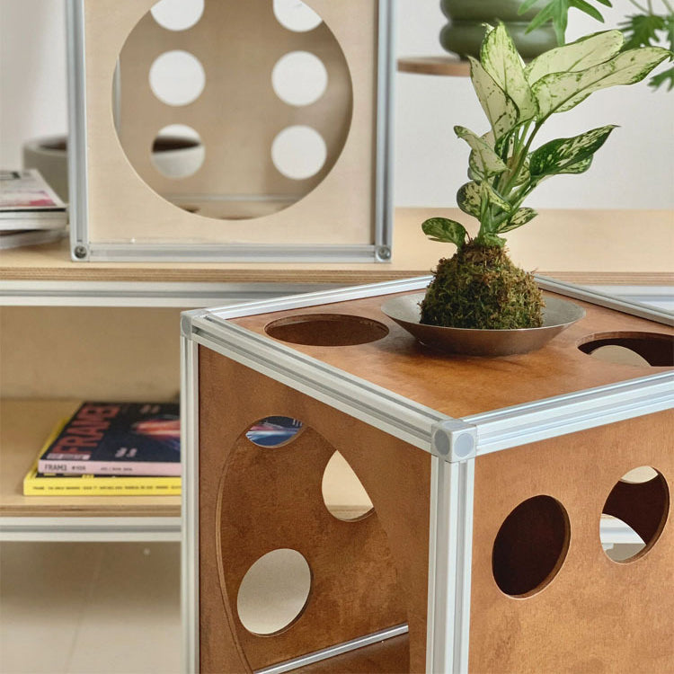 Square Hole Wood Side Table 1-Storage