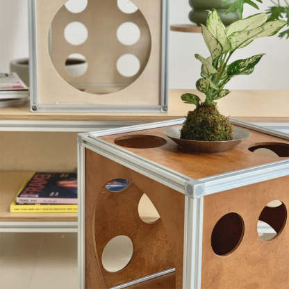 Square Hole Wood Side Table 1-Storage