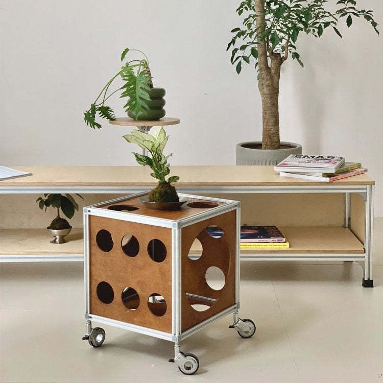 Square Hole Wood Side Table 1-Storage