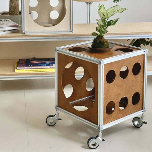 Square Hole Wood Side Table 1-Storage