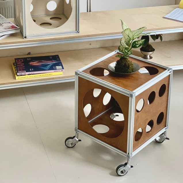 Square Hole Wood Side Table 1-Storage