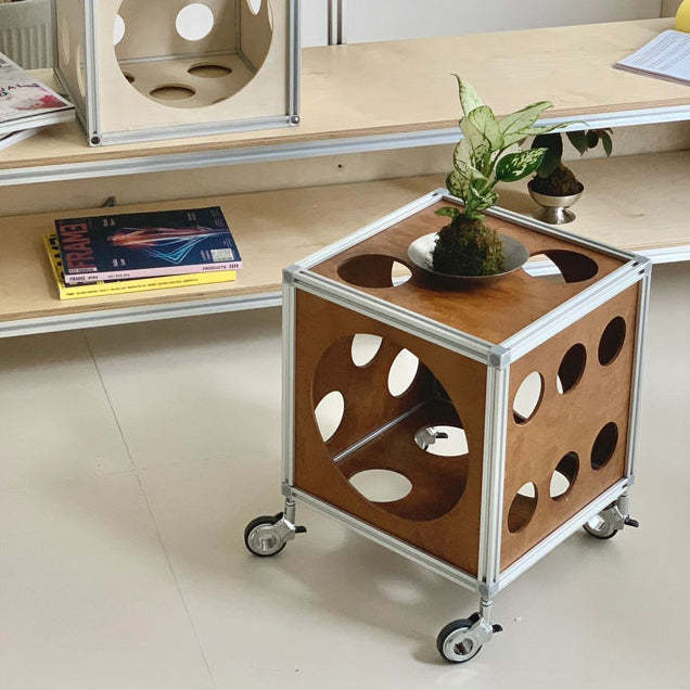 Square Hole Wood Side Table 1-Storage