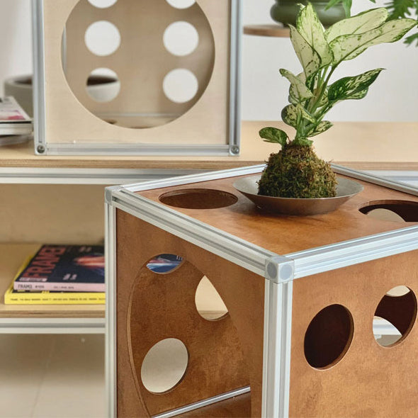 Square Hole Wood Side Table 1-Storage