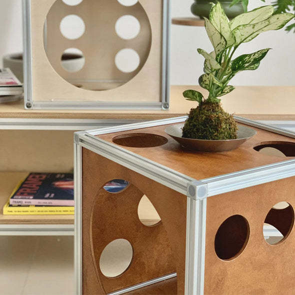 Square Hole Wood Side Table 1-Storage