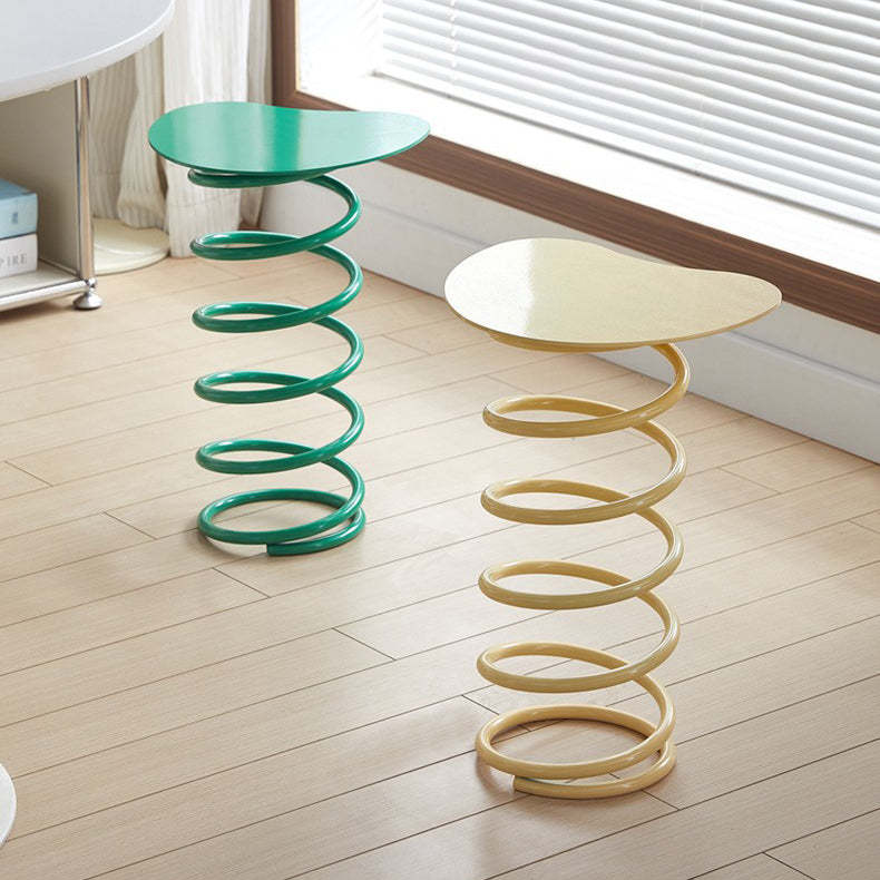 Spring-Shape Iron Side Table 1-Tier — Green