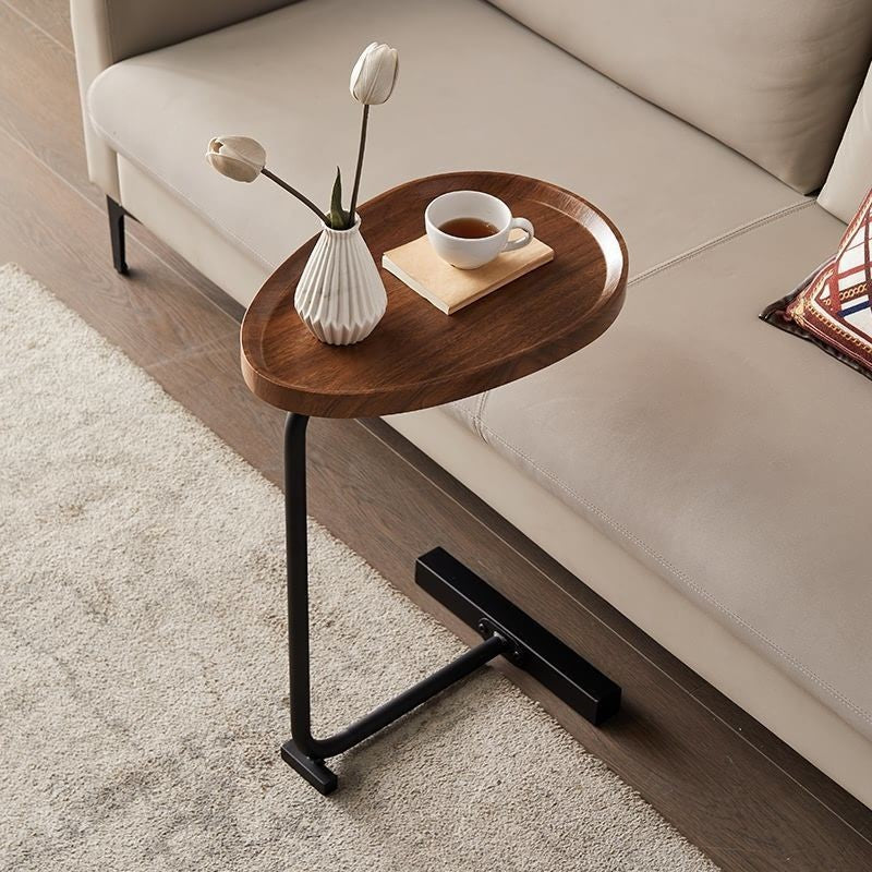 Nordic Water Drop Iron Side Table 1-Tier — Black / Walnut Color