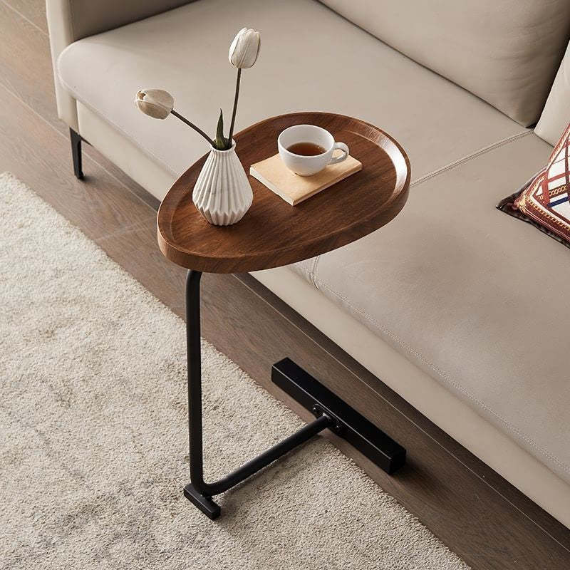 Nordic Water Drop Iron Side Table 1-Tier — Black / Walnut Color