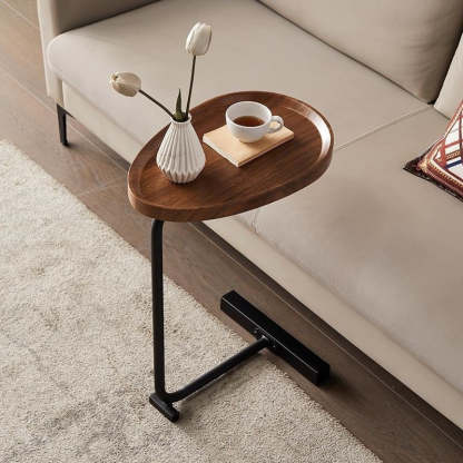 Nordic Water Drop Iron Side Table 1-Tier — Black / Walnut Color