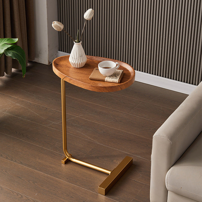 Nordic Water Drop Iron Side Table 1-Tier — Black / Wood Color