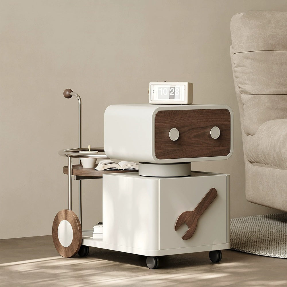 Contemporary Walnut Rotatable Robot Side Table