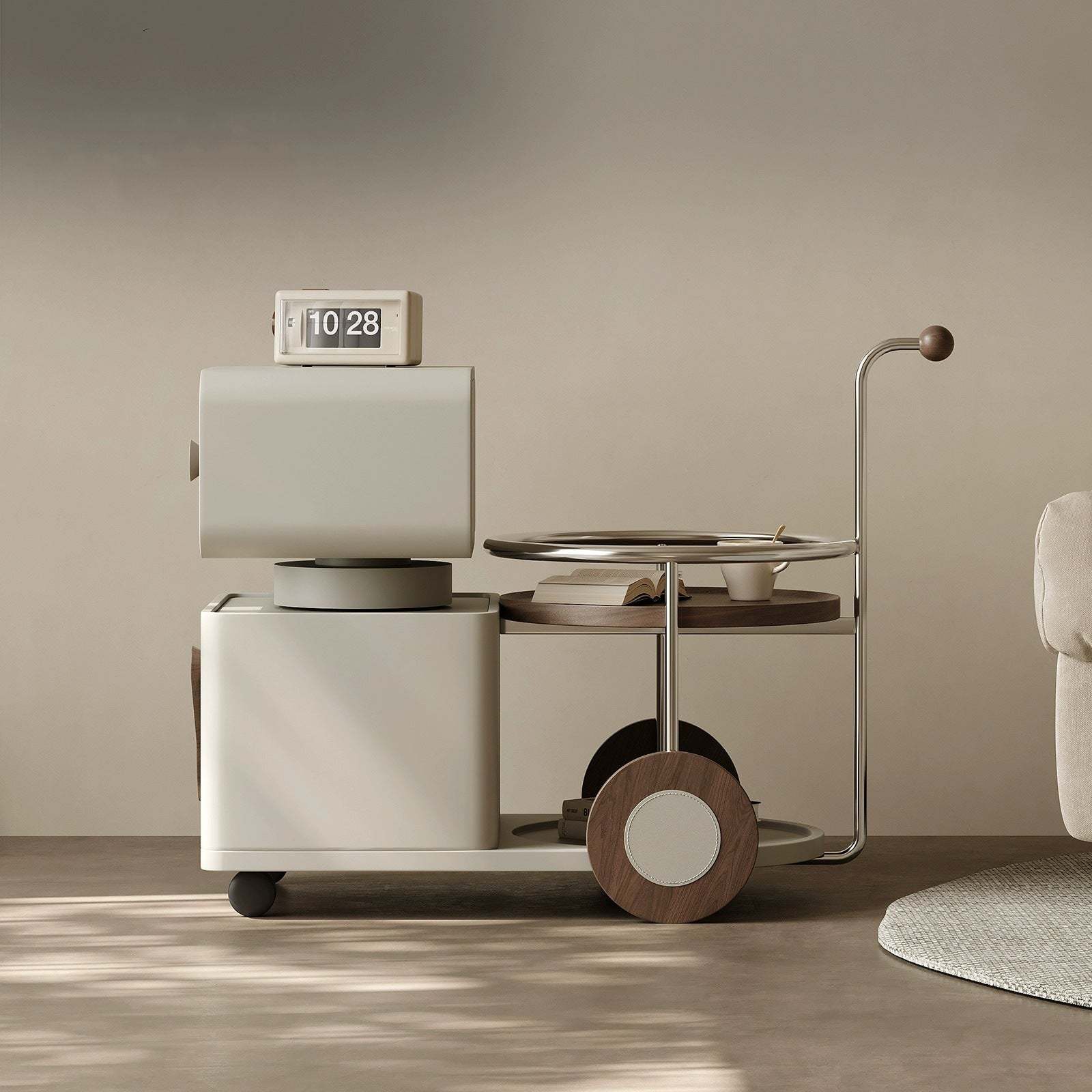 Contemporary Walnut Rotatable Robot Side Table