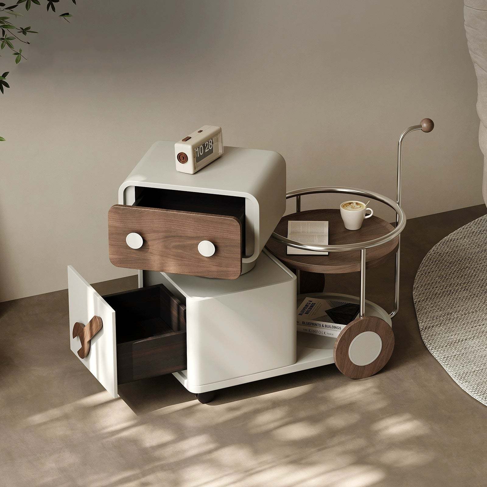 Contemporary Walnut Rotatable Robot Side Table