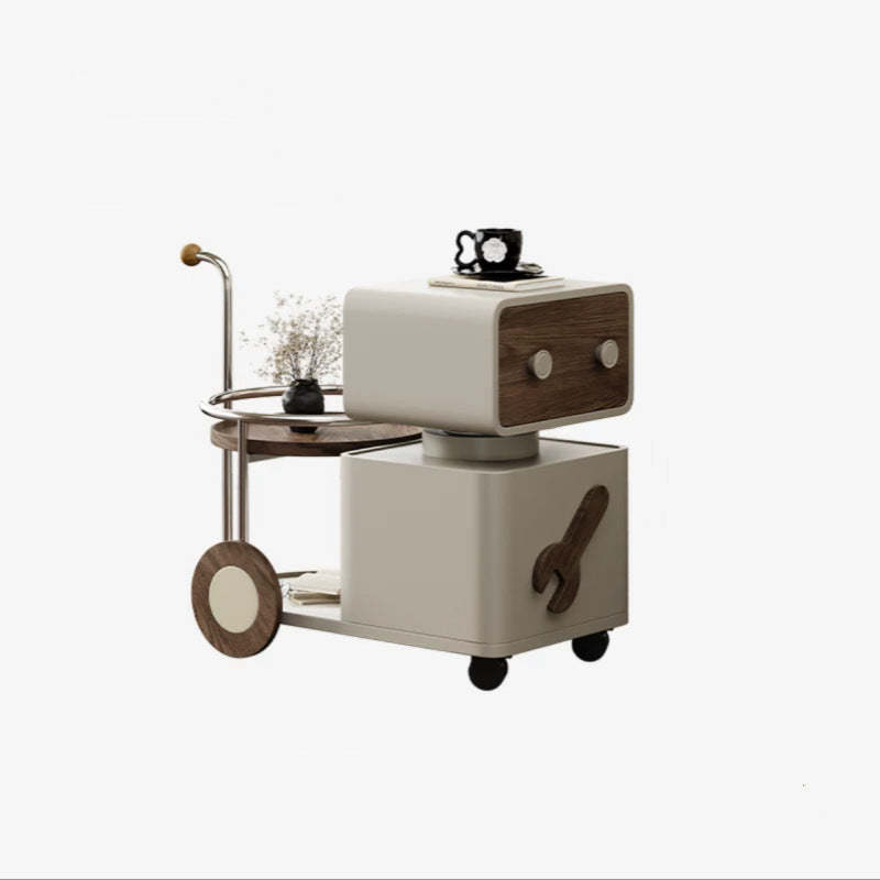 Contemporary Walnut Rotatable Robot Side Table