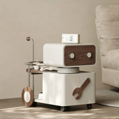 Contemporary Walnut Rotatable Robot Side Table — Robot