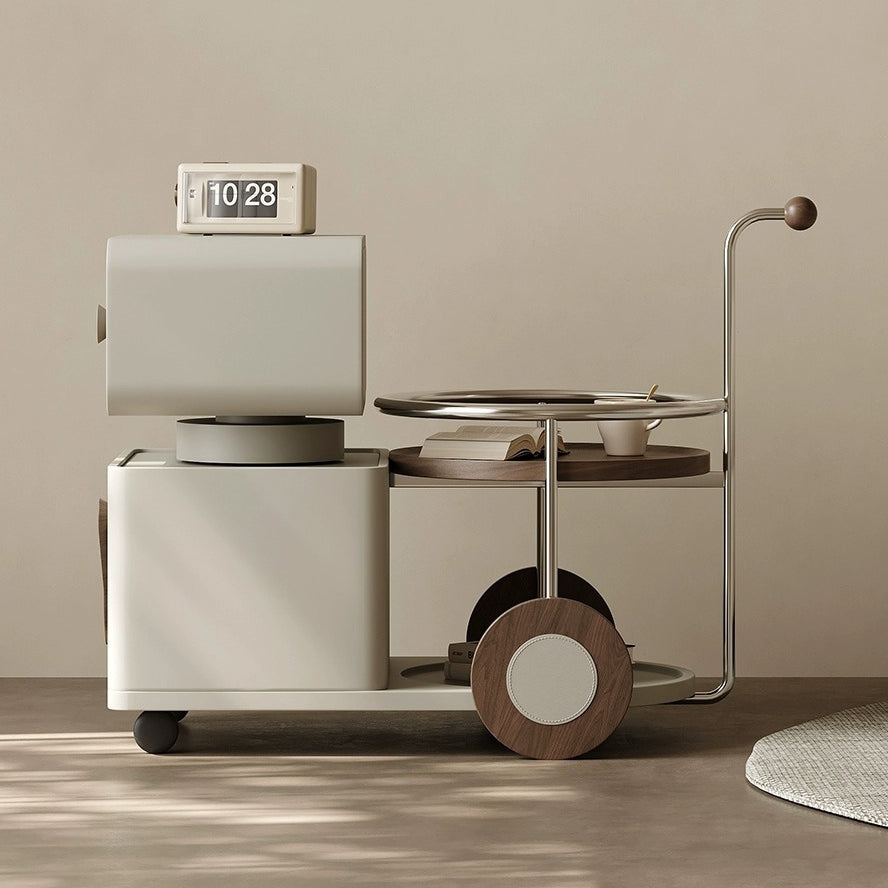 Contemporary Walnut Rotatable Robot Side Table
