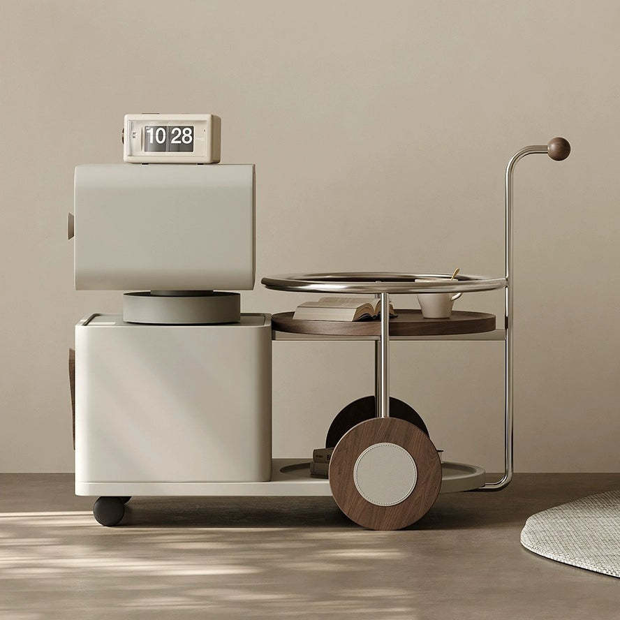 Contemporary Walnut Rotatable Robot Side Table