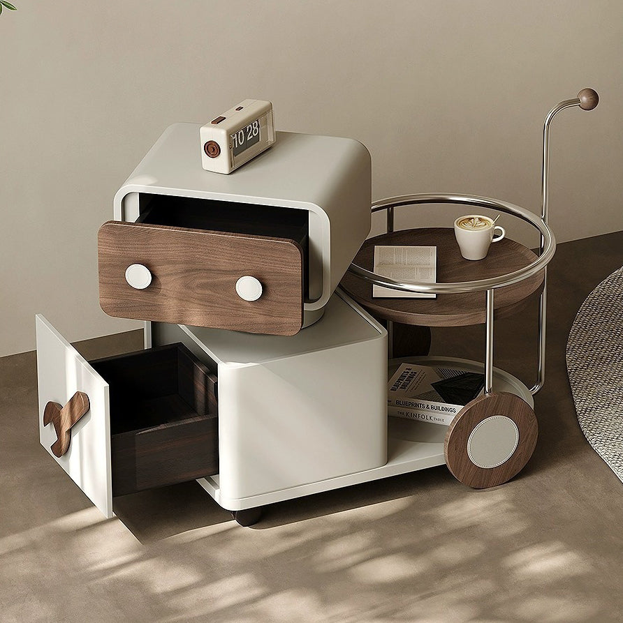 Contemporary Walnut Rotatable Robot Side Table