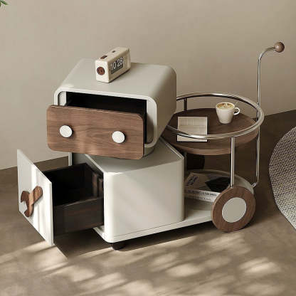 Contemporary Walnut Rotatable Robot Side Table
