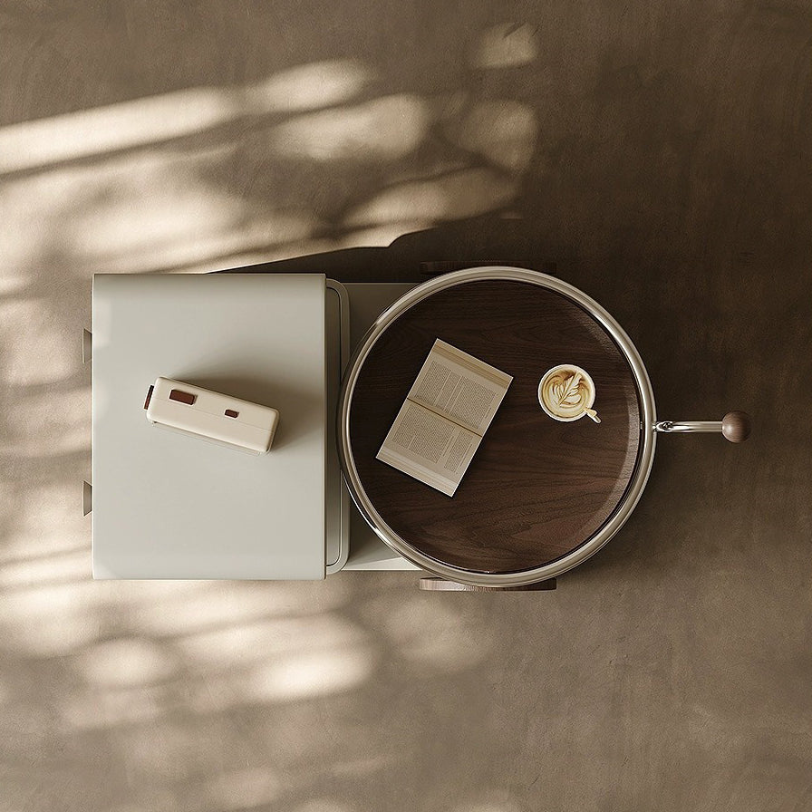 Contemporary Walnut Rotatable Robot Side Table
