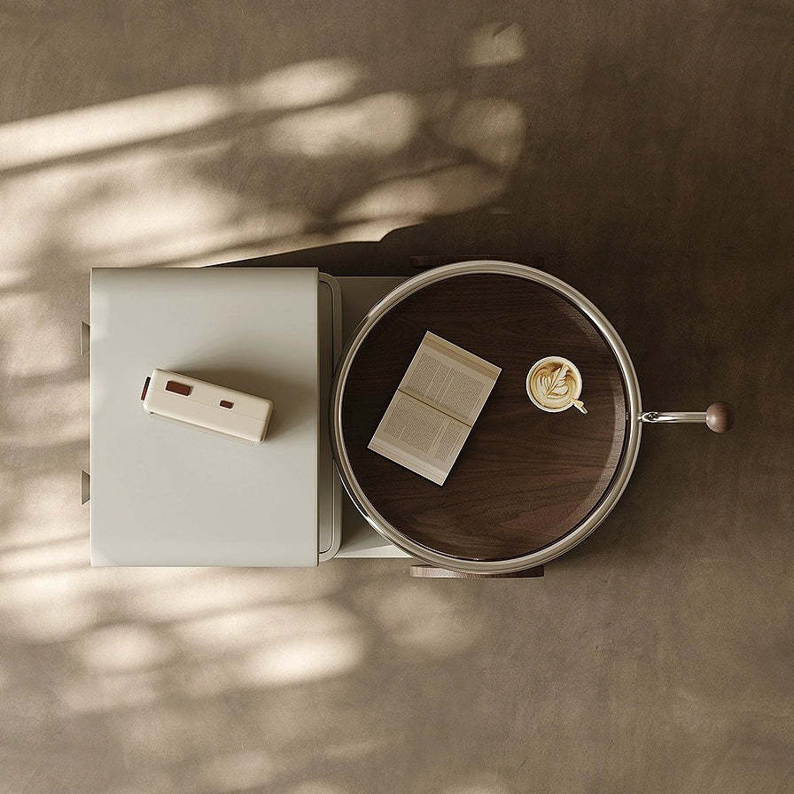 Contemporary Walnut Rotatable Robot Side Table