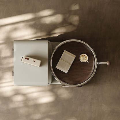 Contemporary Walnut Rotatable Robot Side Table