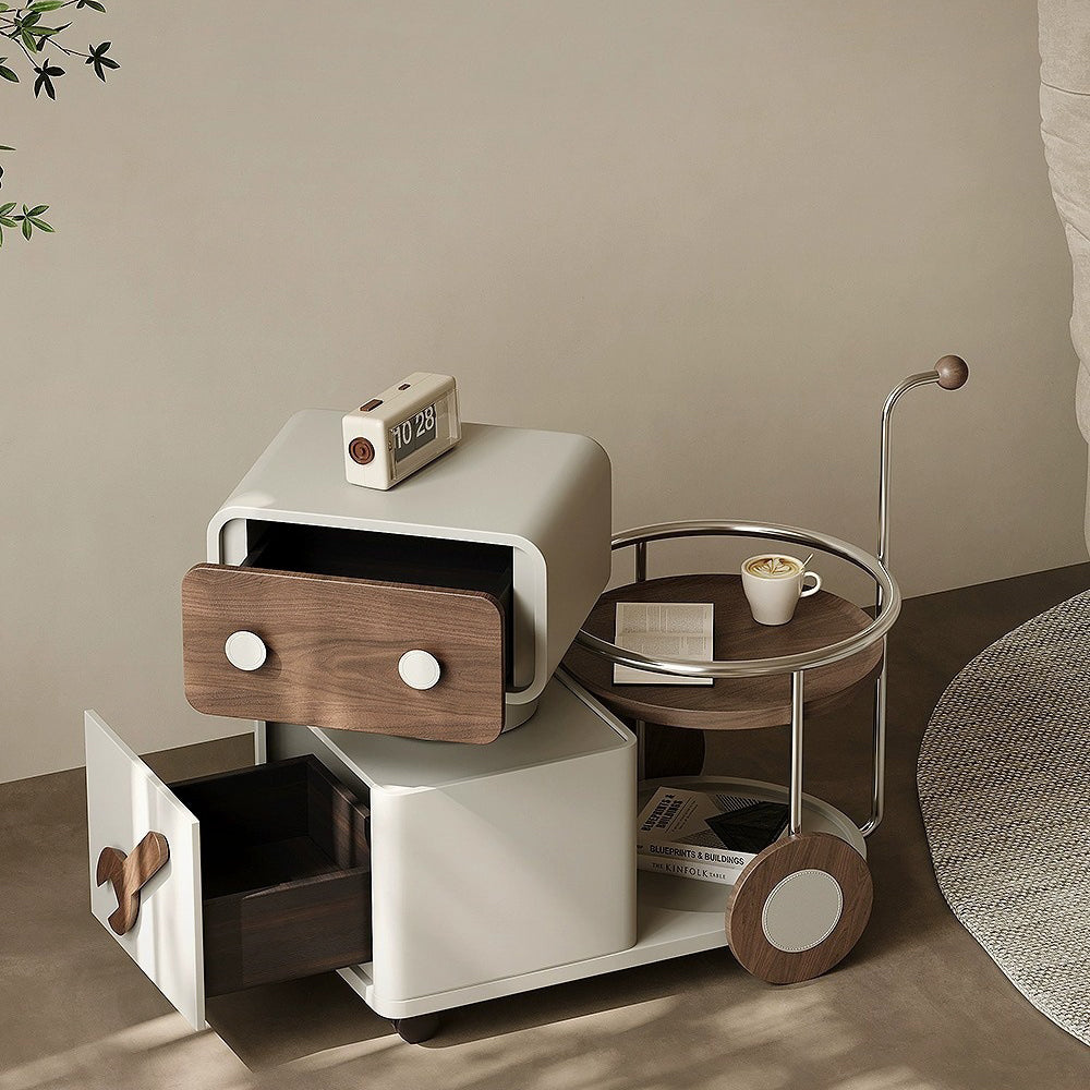Contemporary Walnut Rotatable Robot Side Table