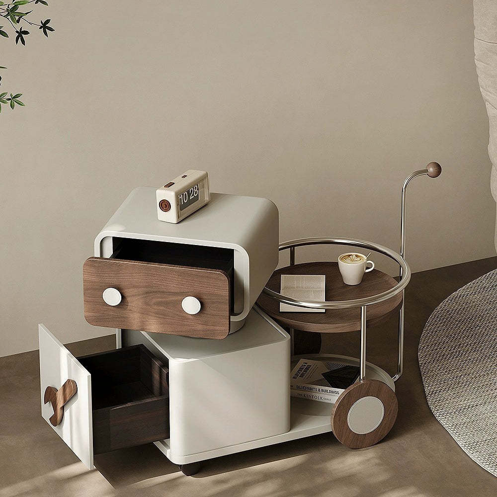 Contemporary Walnut Rotatable Robot Side Table