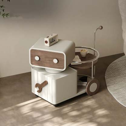 Contemporary Walnut Rotatable Robot Side Table