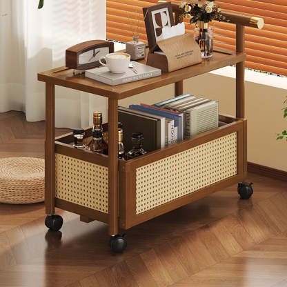 Bamboo Acrylic Rattan Side Table 2/3-Tier — 3 / Brown / Solid Wood Board