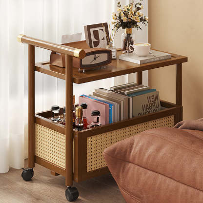 Bamboo Acrylic Rattan Side Table 2/3-Tier — 3 / Wood Color / Solid Wood Board
