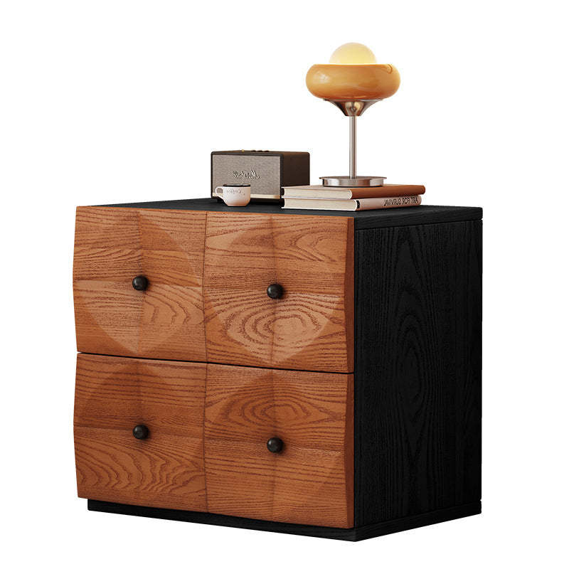 Retro Wood Storage Side Table 2-Drawer
