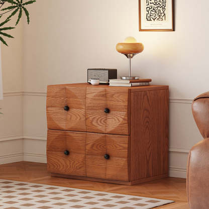Retro Wood Storage Side Table 2-Drawer — Walnut Color