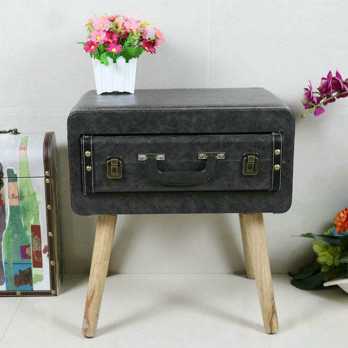 Vintage Engineered Leather Side Table 1-Drawer — Dark Gray