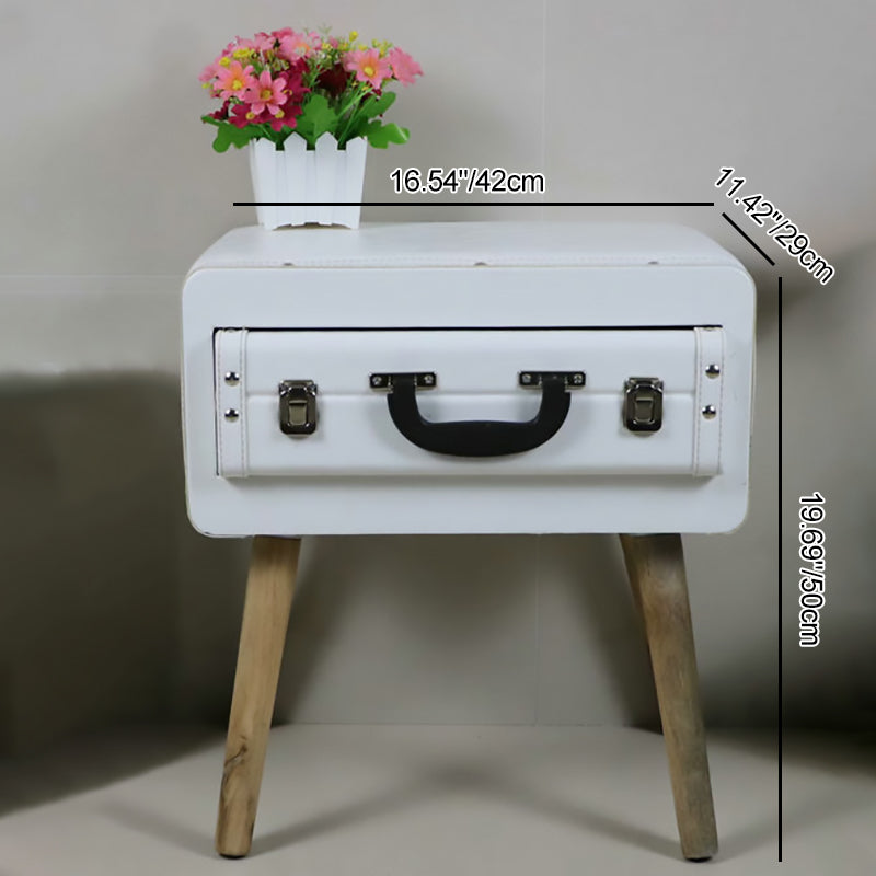 Vintage Engineered Leather Side Table 1-Drawer — Light Gray