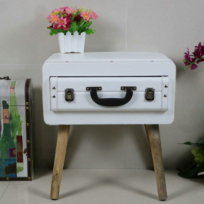 Vintage Engineered Leather Side Table 1-Drawer — White