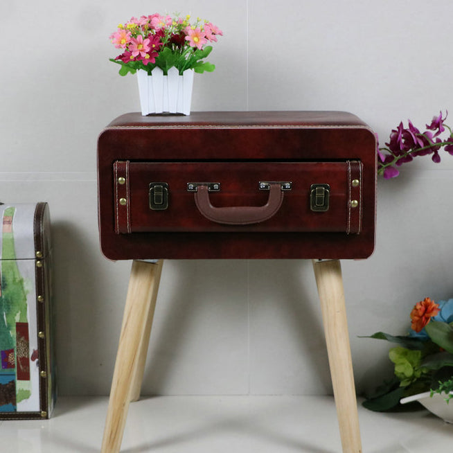 Vintage Engineered Leather Side Table 1-Drawer