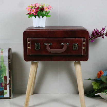 Vintage Engineered Leather Side Table 1-Drawer