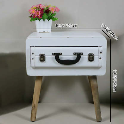 Vintage Engineered Leather Side Table 1-Drawer — Light Gray
