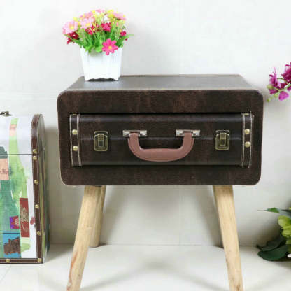 Vintage Engineered Leather Side Table 1-Drawer — Brown